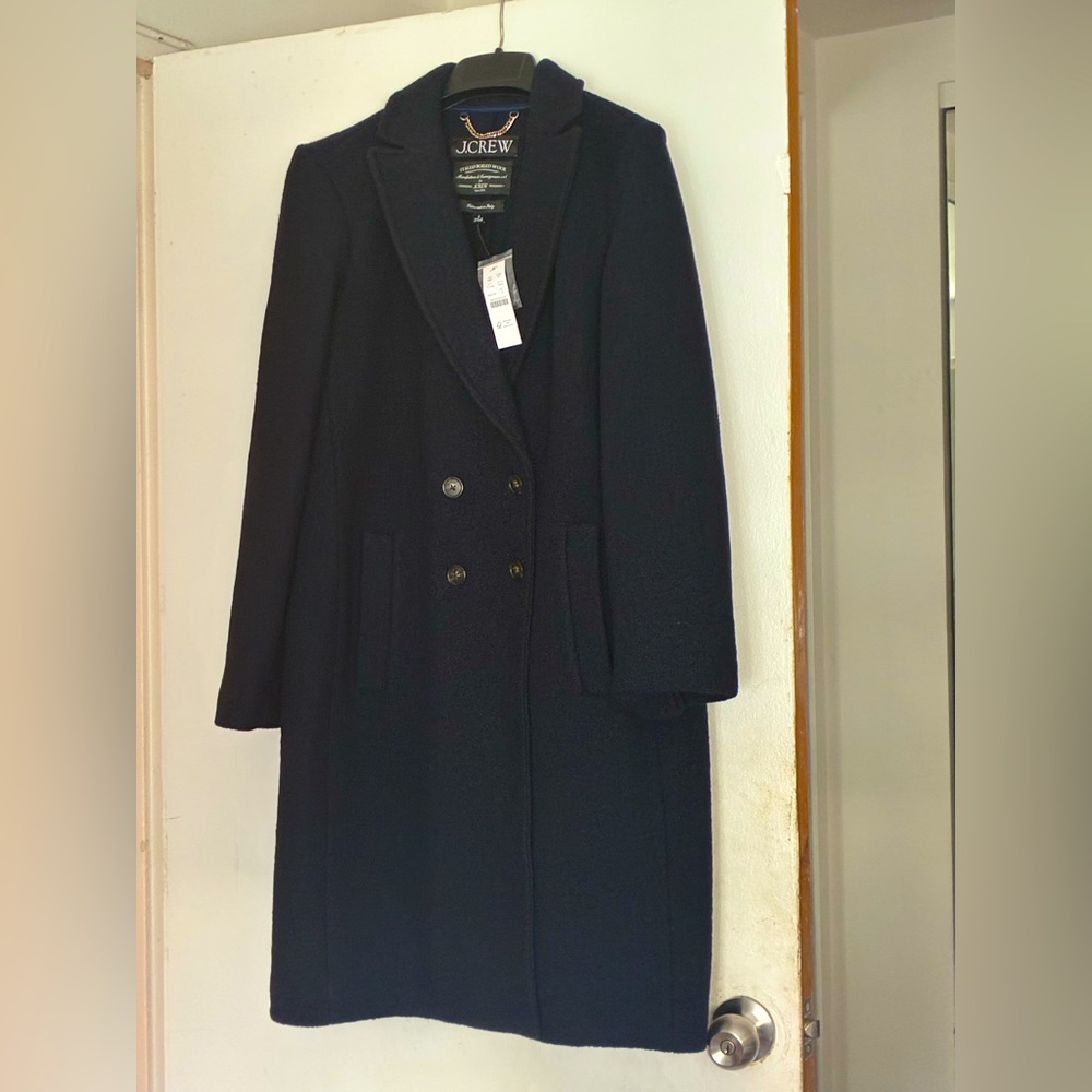 jcrew navy double breasted wool coat